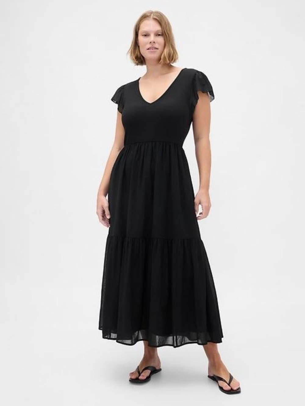 Gap Modern Mixed Media Ruffle Maxi Dress. Black Medium Tall. New with tags